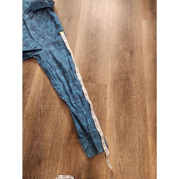 Roper Pearl Snap Southwest design Turquoise  chest pockets Men's Medium cotton - Picture 5 of 8